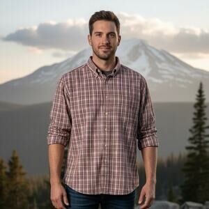 Eddie Bauer XL Tall Men’s Shirt Long Sleeve 100% Cotton Plaid Brown Button Dress